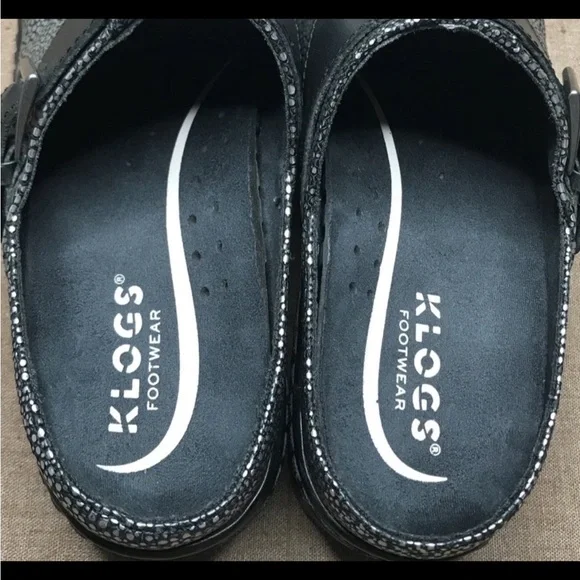 Klogs Austin Stingray Women's Clogs Silver Black Leather Size 8M Work Nursing - Picture 9 of 14